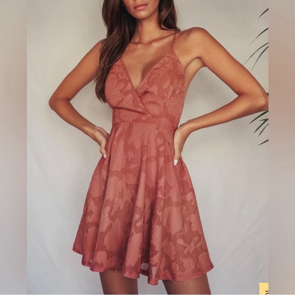 Lulus Burnout Floral Rose Pink Skater Dress || Size Small
